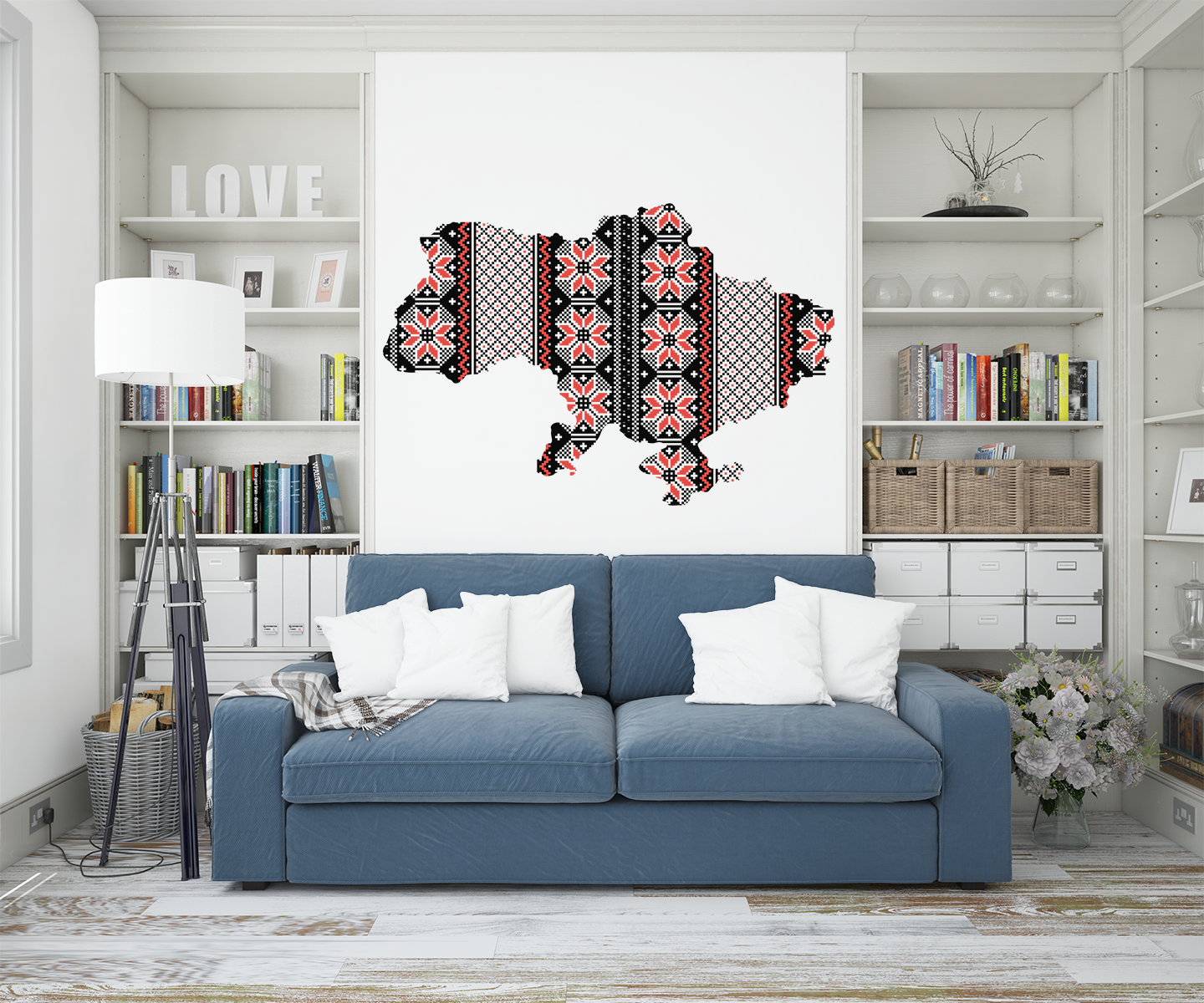 Наклейка интерьерная на стену Карта Украины орнамент Свобода 90х61 см