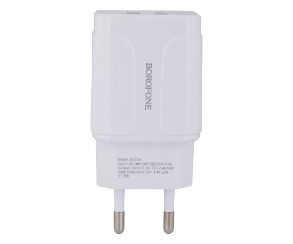 Пристрій мережевий зарядний Borofone BA37A 2USB cable MicroUSB 2,4 A 12W 1 м White