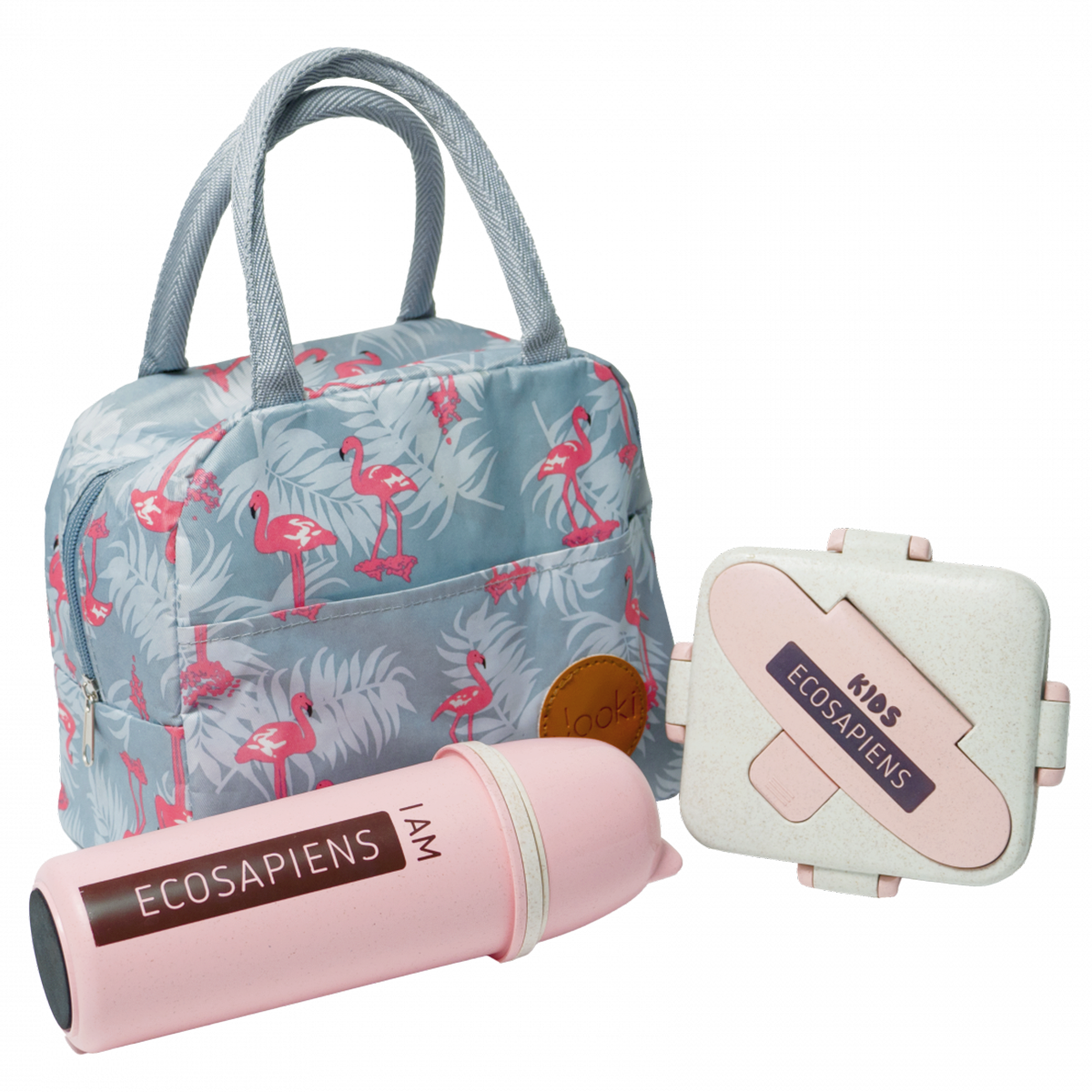 Ланч набір еко 5в1 термосумка Flamingo/термопляшка Ecosapiens Kids/Ланч-бокс Ecosapiens Kids (1080)