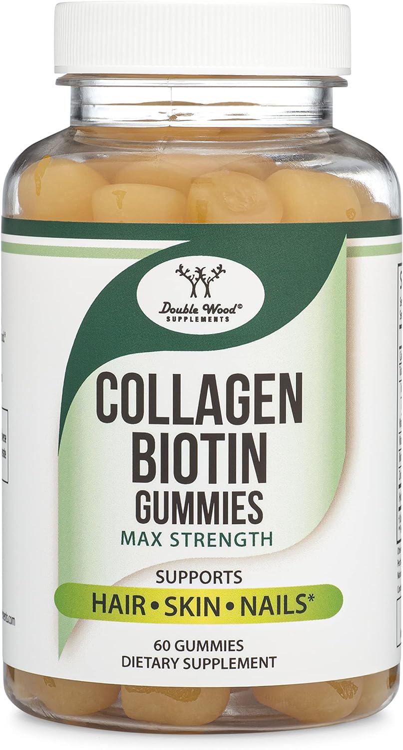 Коллаген Double Wood Supplements Collagen Gummies with Biotin and Zinc for Hair Skin and Nails 60 Gummies