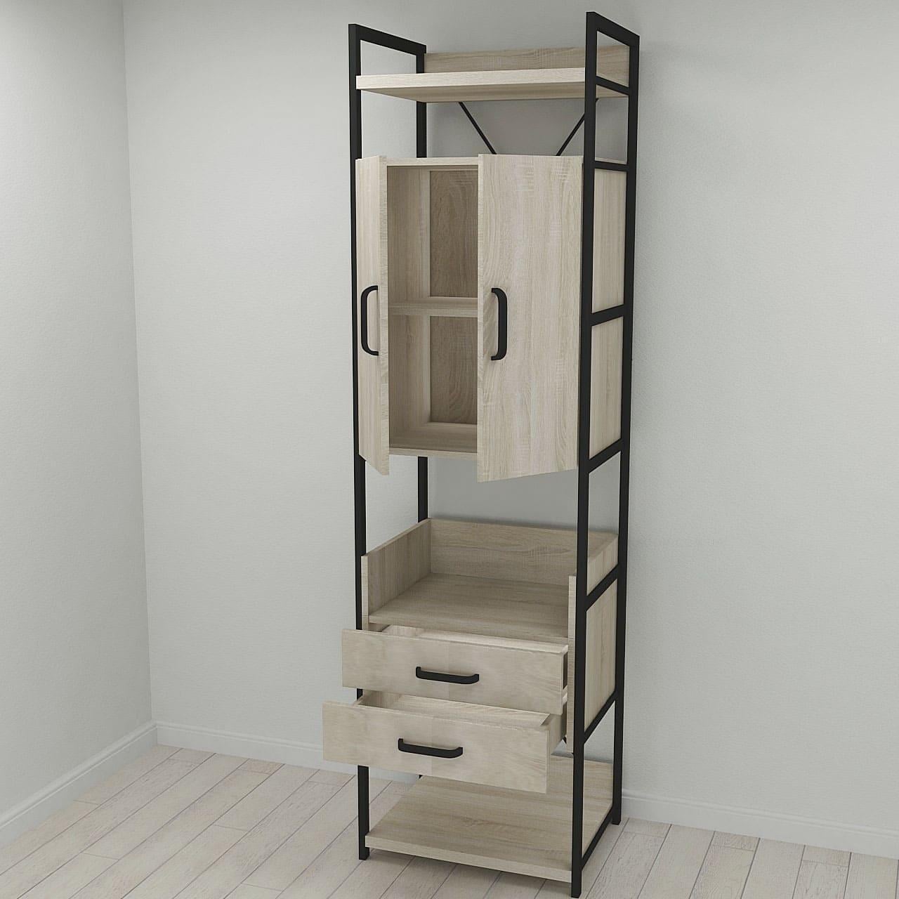 Шкаф Ferrum-decor Гардероб Уни секция 5 серии Конект металл/ДСП 32 мм 220x60x50 см Черный/Дуб Сонома (FRD-104513)