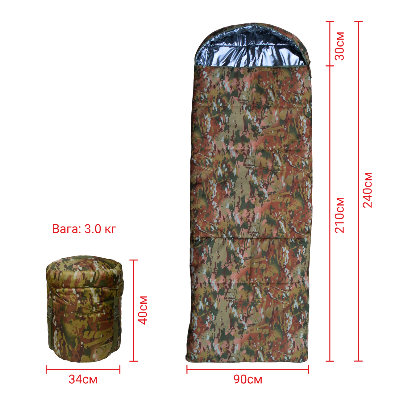 Спальный мешок-одеяло Derby CMK 240-90-L до -25°C левый Камуфляж (2807722088) - фото 4