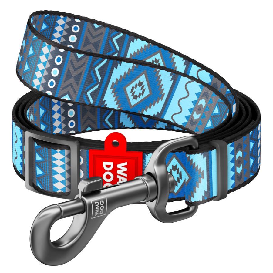 Поводок для собак нейлоновый Waudog Nylon Этно регулируемый L 25 мм 152-183 см Синий
