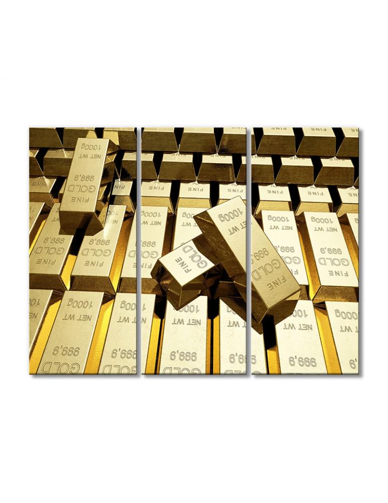 Картина модульная Слитки золота 3 модуля 90x135 см