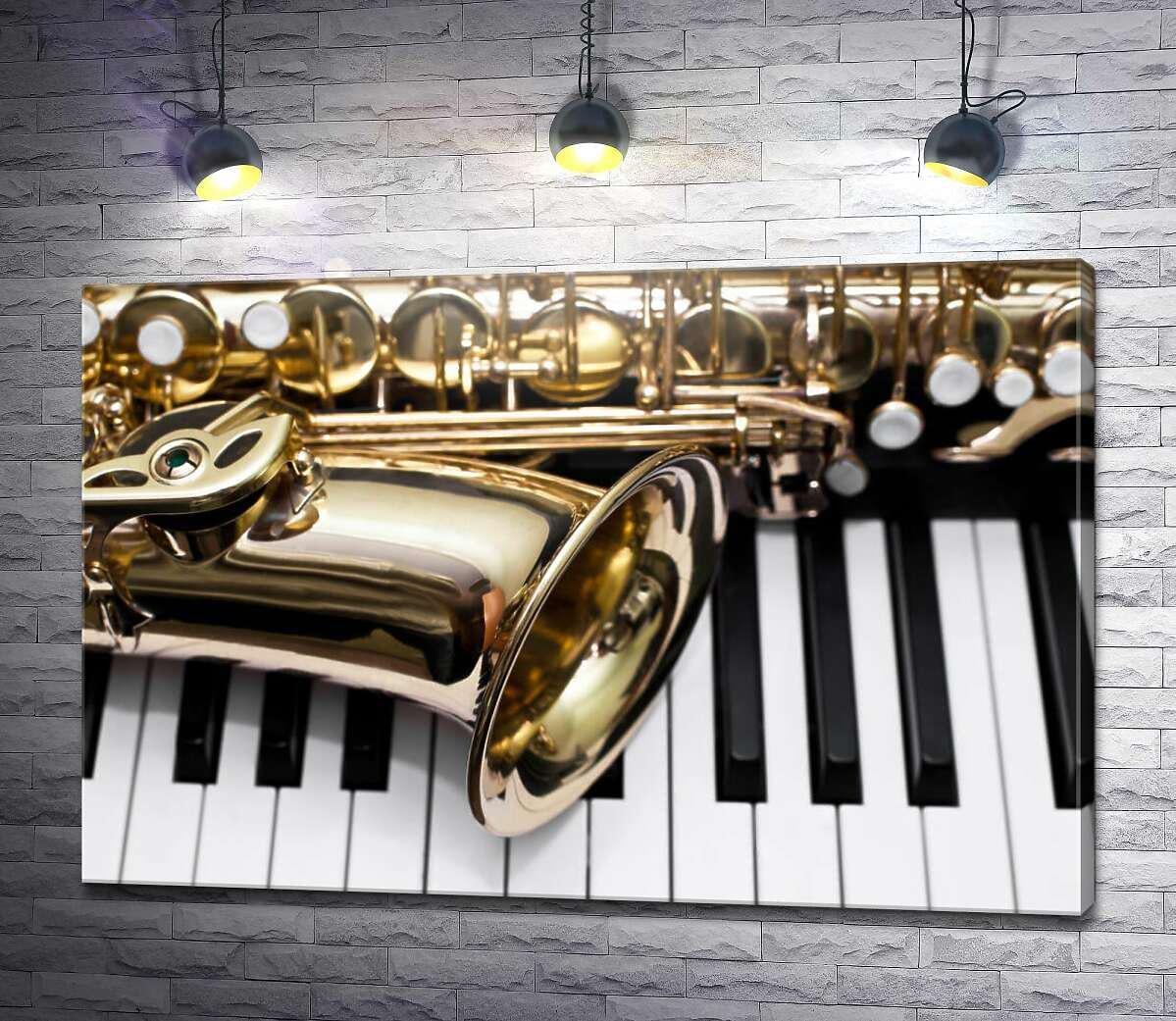Картина ArtPoster Саксофон на черно-белых клавишах фортепиано 100x67 см Модуль №1 (004575)