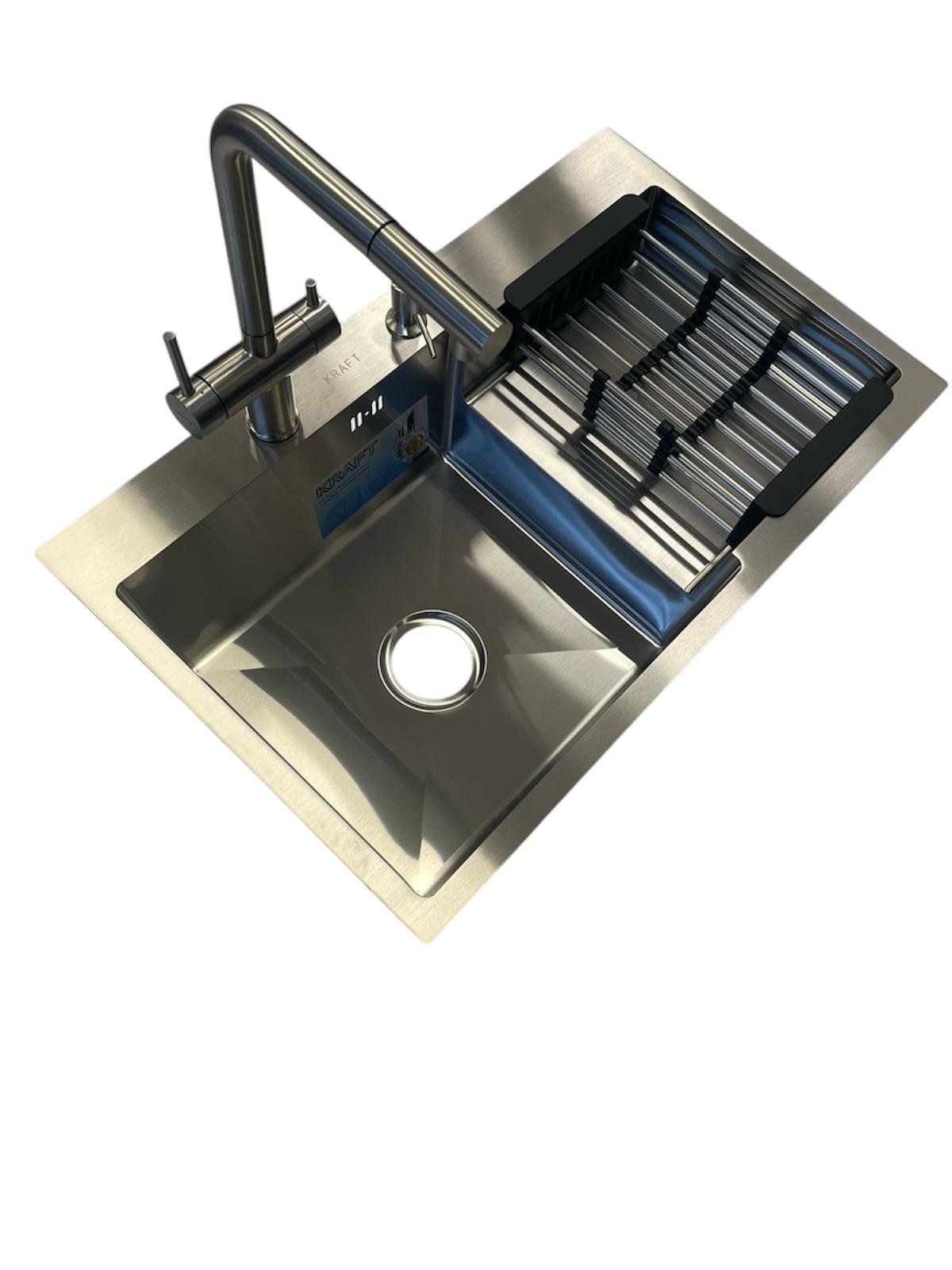 Мойка кухонная Kraft 7848 АL левая/смеситель для кухни VENTA BK82FES выдвижной с фильтром воды
