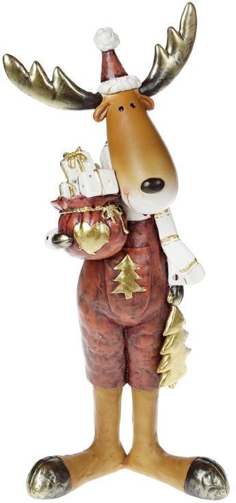 Фігурка декоративна Лось із подарунками 40,5 см Бордовий