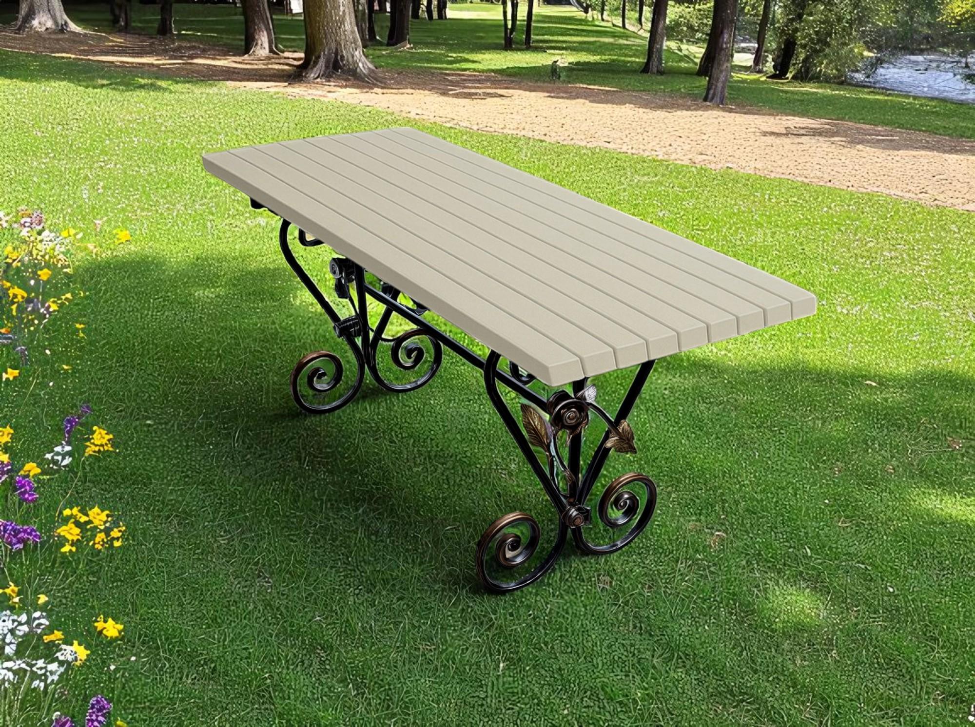 Стіл кований садовий Камелія для дачі/тераси/альтанки 2000х700х800 мм Слонова кістка - фото 2