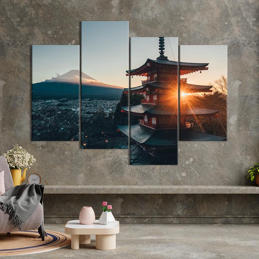 Картина город Японский храм на фоне горы Фудзи 129x90 см (A783-4)