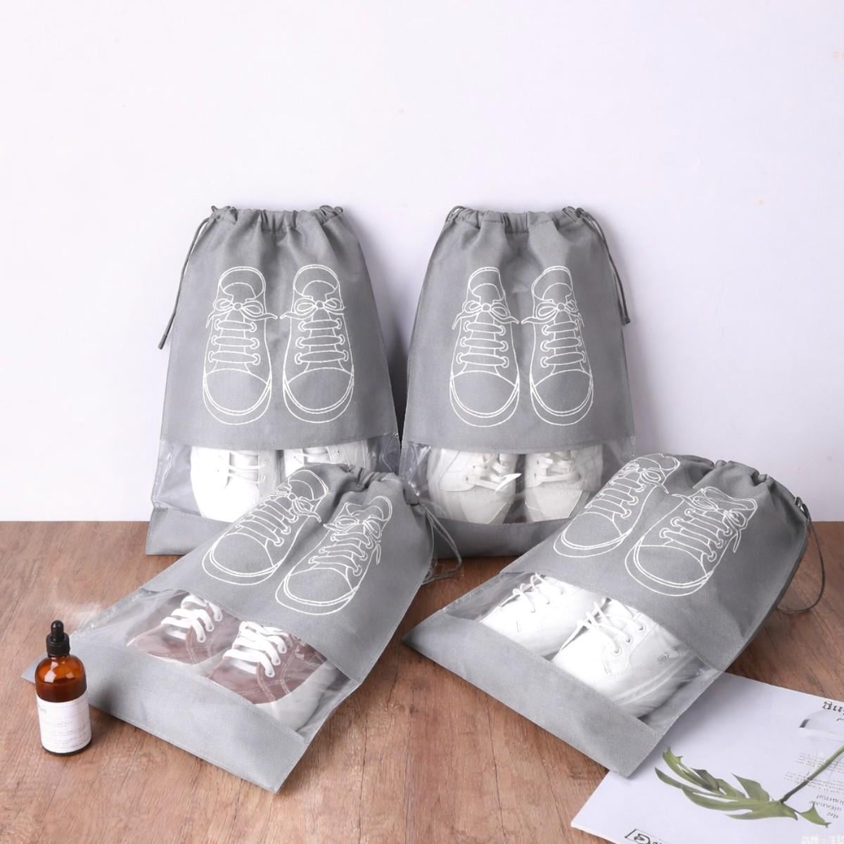 Набор чехлов для хранения и перевозки обуви Shoe Bag на затяжках с окошком 10 шт. 32х44 см Серый