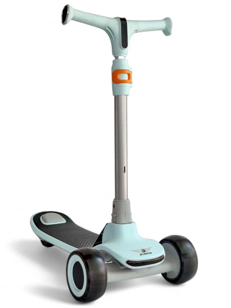 Детский самокат трехколесный Z.Gan MTG009B складной со звуковыми/световыми эффектами Мятный (MTG009Br-s1)