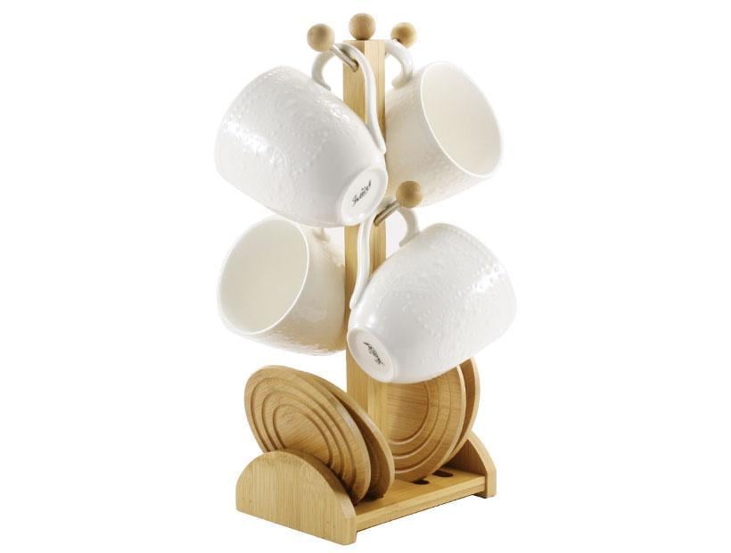 Набор чайный фарфоровый Interos на деревянной стойке 4 пр. 300 мл Белый (PJ03393)