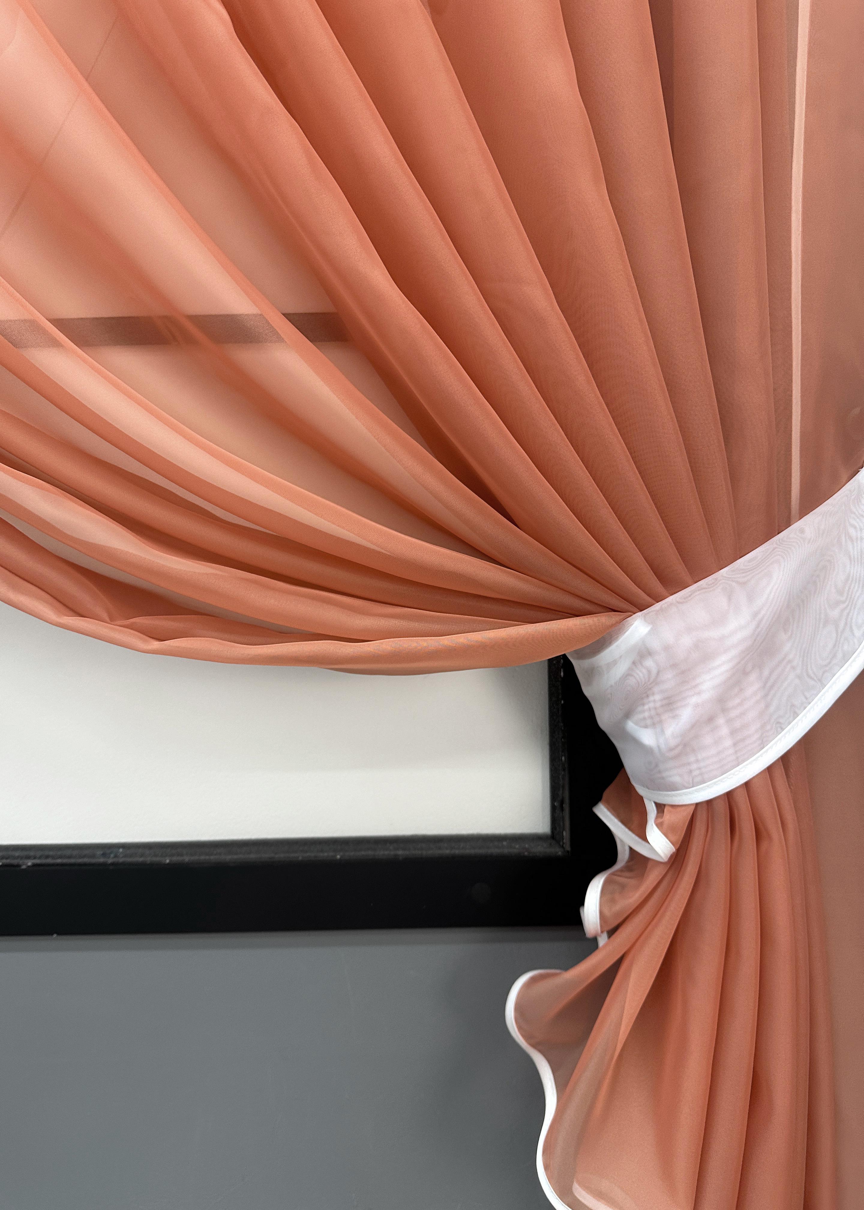 Шторки кухонные VR-Textil № 060к Дуэт с подвязками 330х170 см Пудровый/Белый (52-1189) - фото 5