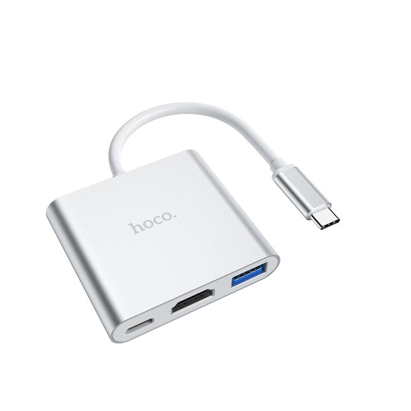 USB-хаб Hoco HB14 Easy use Type-C adapter Type-C to USB3.0+HDMI+PD Silver (6931474725790)