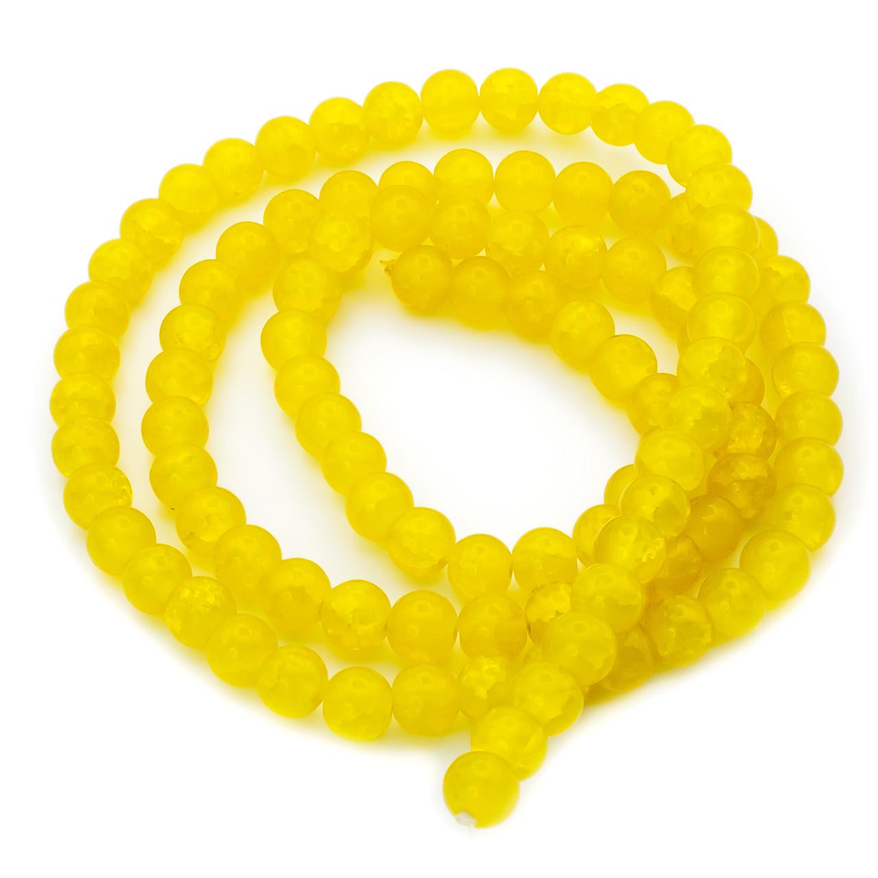 Намистини Бите скло кракелюр 8 мм 80 см 105 шт. Жовтий (БЖ0008б04)