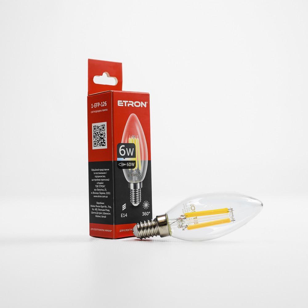 LED-лампа філаментна ETRON прозора C37 E14 6W 4200K Нейтральний білий (1-EFP-126)