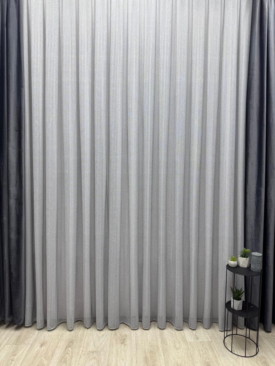 Тюль готовый однотонный жаккардовый Зиг-заг с утяжелителем на тесьме 6 см 500x250 см серый (1270-Т4)