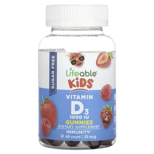 Витамин D3 и D3+K2 для детей Lifeable Kids Vitamin D3 Sugar Free 25 mcg 1,000 IU 60 жевательных конфет (LFB-73117)