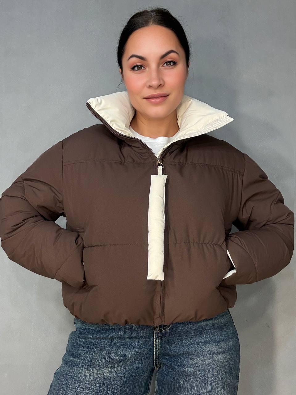 Куртка женская Fashions 87265 короткая с подвесом на бегунке демисезонная L Коричневый (6276)