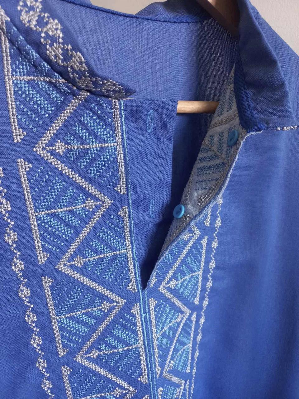 Вышиванка льняная мужская с орнаментом с коротким рукавом под джинс 4XL Голубой (1894346599) - фото 7 Вышиванка льняная мужская с орнаментом с коротким рукавом под джинс 4XL Голубой (1894346599) - фото 7