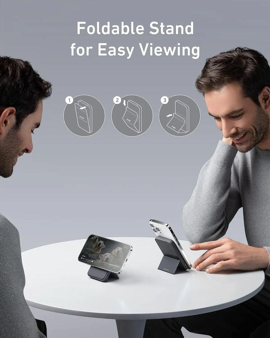 Повербанк магнітний Anker 622 MagGo 5000 mAh 12W з бездротовою зарядкою та підставкою Чорний (26389448) - фото 5 Повербанк магнітний Anker 622 MagGo 5000 mAh 12W з бездротовою зарядкою та підставкою Чорний (26389448) - фото 5