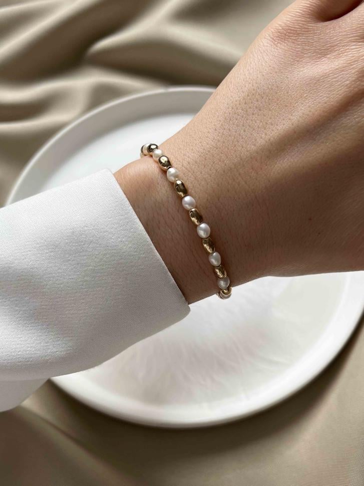 Браслет из натурального жемчуга с гематитом (5178)