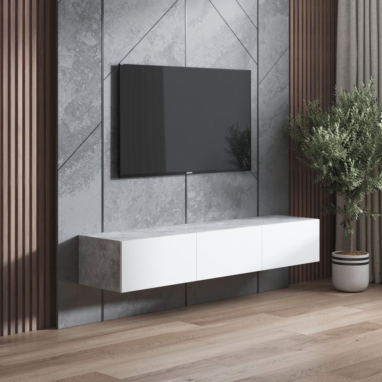 Тумба навесная под телевизор VAYS 180х41,8х30 см Бетон/Белый (30633182)