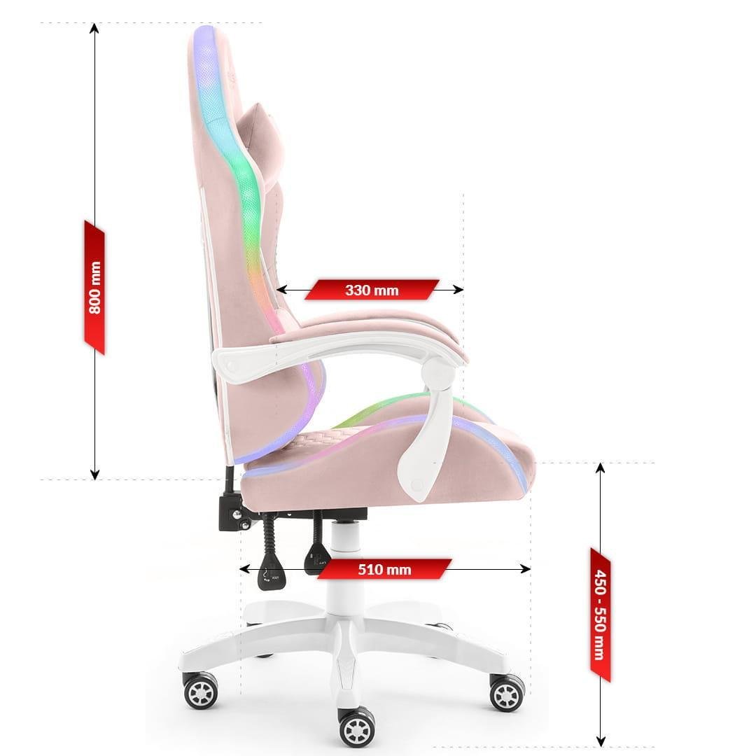 Крісло ігрове Hell's HC-1000 LED тканина Pink - фото 8