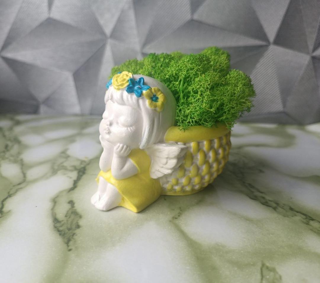 Кашпо мини из гипса Ангел со стабилизированным мхом (2459488939)