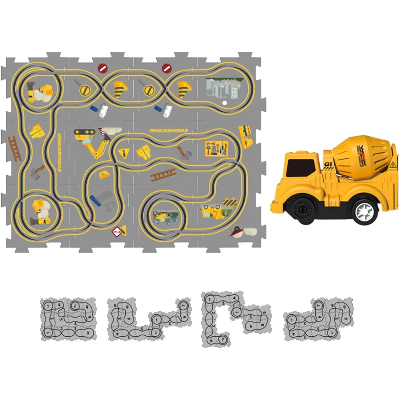 Детский электрический автотрек-пазл H32 с бетоновозом интерактивная гоночная трасса для малышей - фото 2 Детский электрический автотрек-пазл H32 с бетоновозом интерактивная гоночная трасса для малышей - фото 2