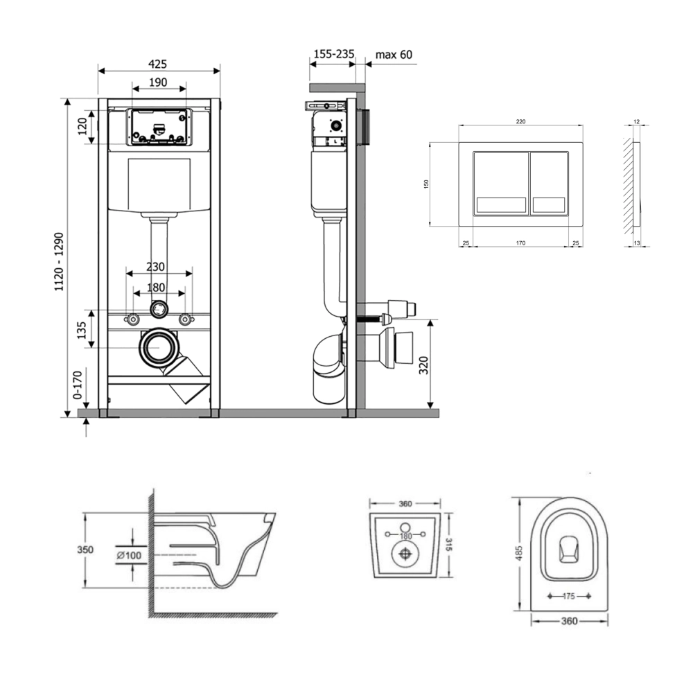 Унітаз підвісний Q-tap ​​Jay Ultra Quiet QT07335177W + Nest/комплект інсталяції 4в1 QT0133M425 + M06028CRM - фото 2