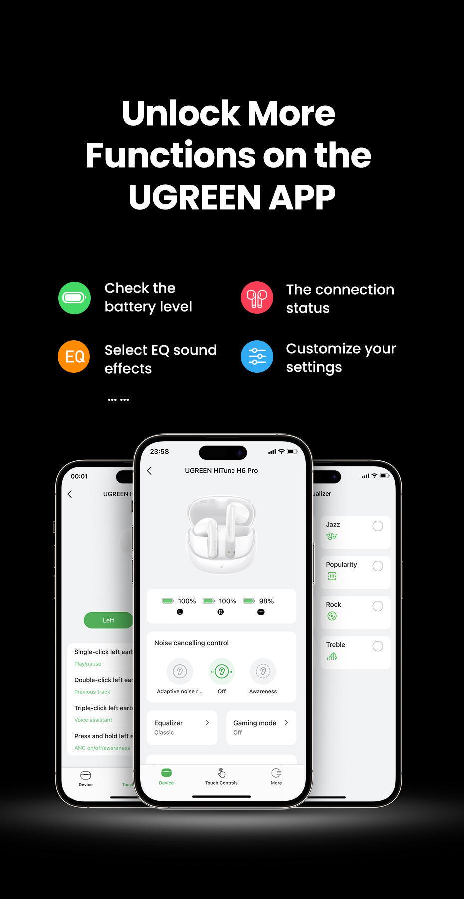 Навушники бездротові UGREEN TWS ANC Hi-Res Audio LDAC 6 мікрофонів ENC Bluetooth 5.3 до 30 год Білий (35873) - фото 22 Навушники бездротові UGREEN TWS ANC Hi-Res Audio LDAC 6 мікрофонів ENC Bluetooth 5.3 до 30 год Білий (35873) - фото 22