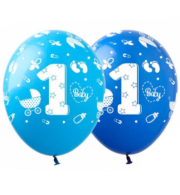 Повітряні кульки 1 рік хлопчик натуральний латекс 10 шт. Ø 30 см