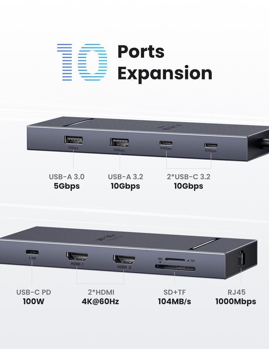 Док-станція USB-C Ugreen 30 100 10 Сірий (45366) - фото 4 Док-станція USB-C Ugreen 30 100 10 Сірий (45366) - фото 4