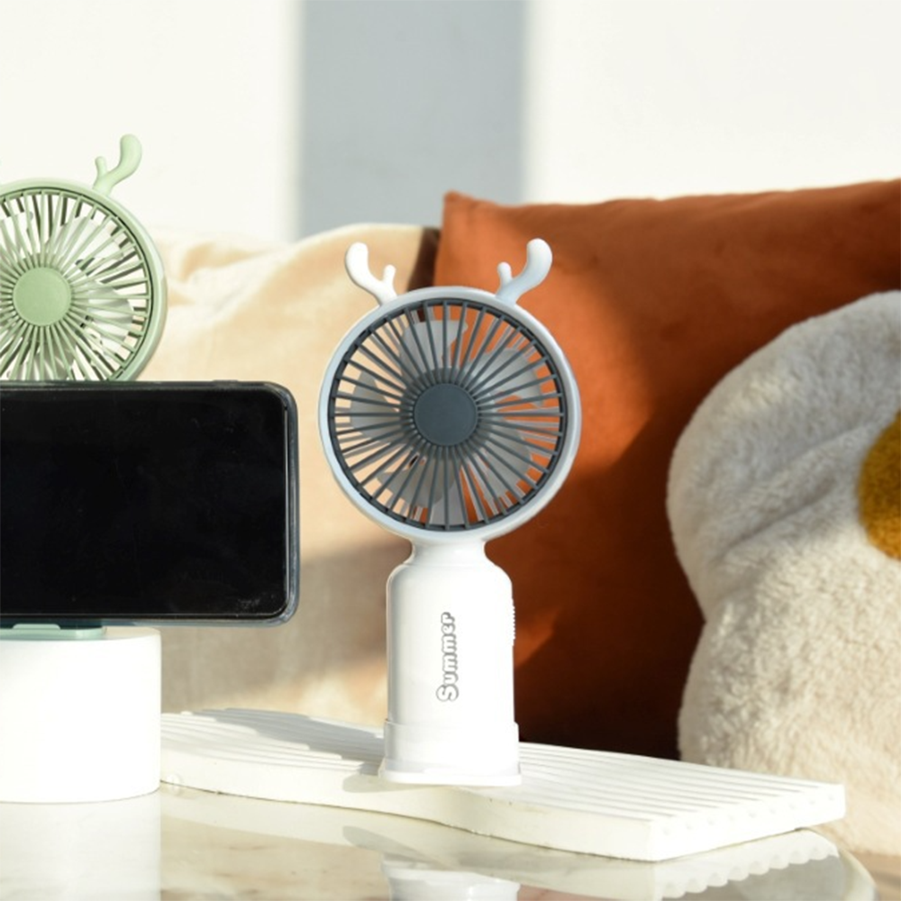 Портативный вентилятор с рожками Олень на аккумуляторе и USB Белый - фото 7