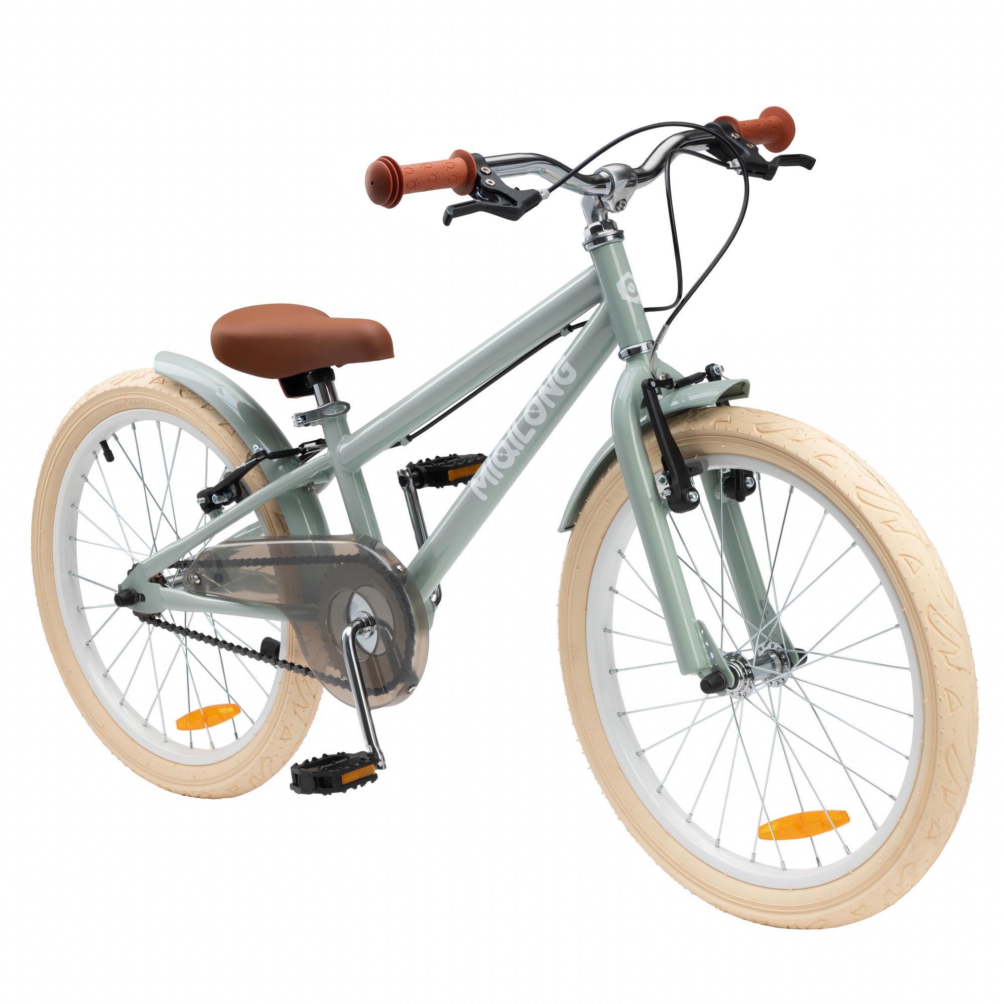 Детский велосипед Miqilong RM 20" с корзиной из натурального ротанга Оливковый (RBB-RM20-OLIVE)