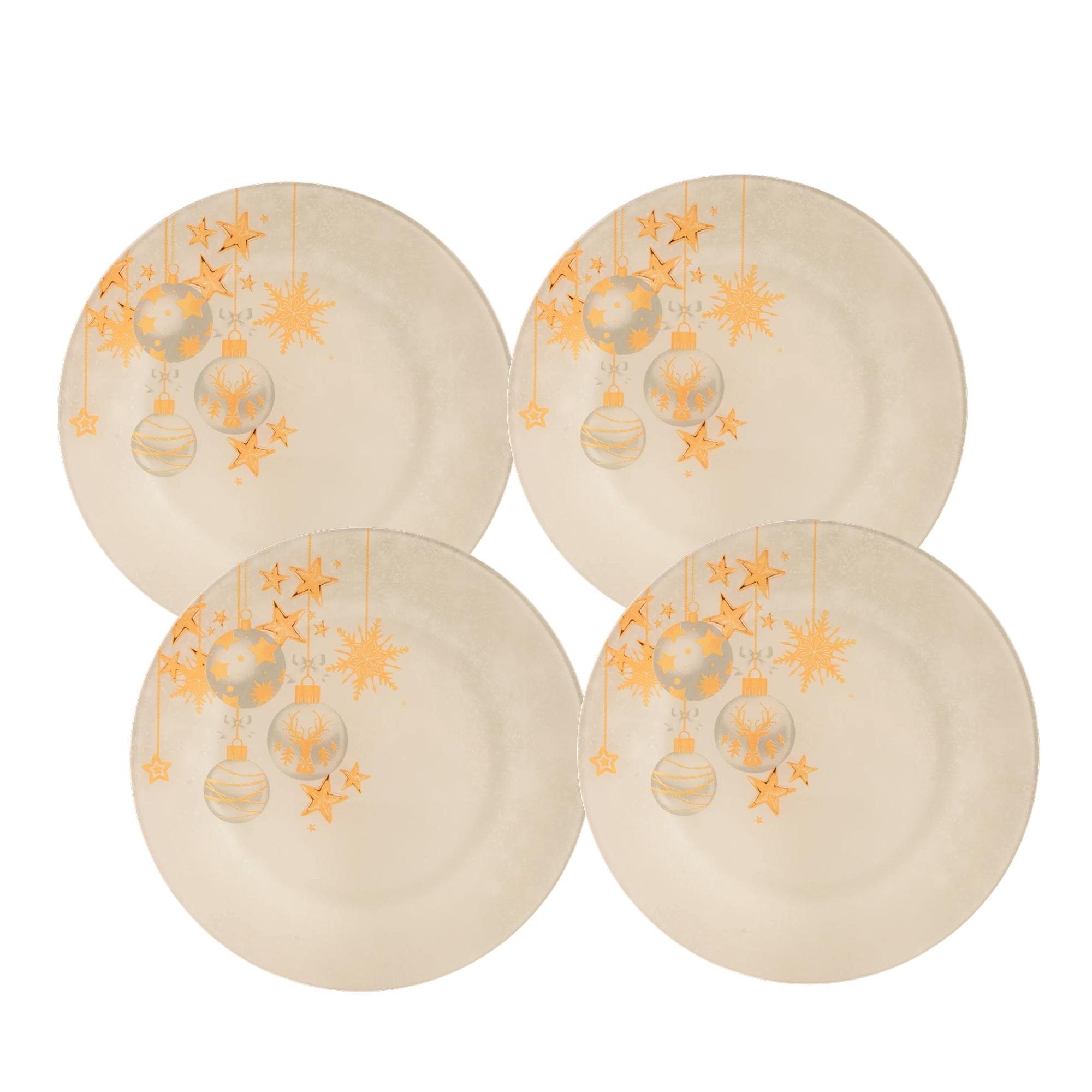 Набір святкових тарілок скляний з новорічним дизайном 25 см 4 шт. (11111117) - фото 1 Набір святкових тарілок скляний з новорічним дизайном 25 см 4 шт. (11111117) - фото 1