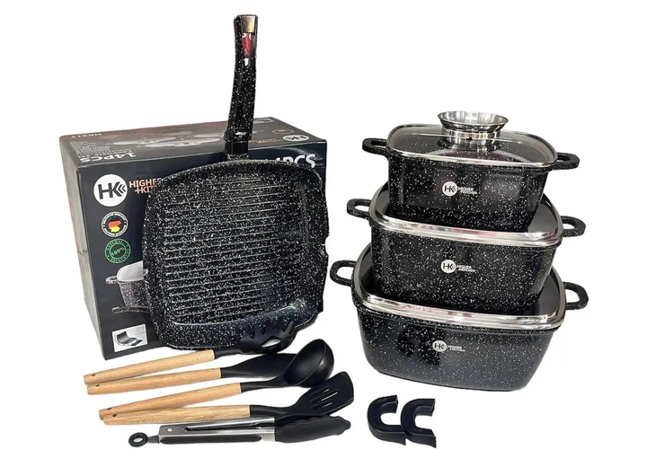 Набір посуду із гранітним антипригарним покриттям Higher Kitchen HK-317 Чорний - фото 3 Набір посуду із гранітним антипригарним покриттям Higher Kitchen HK-317 Чорний - фото 3