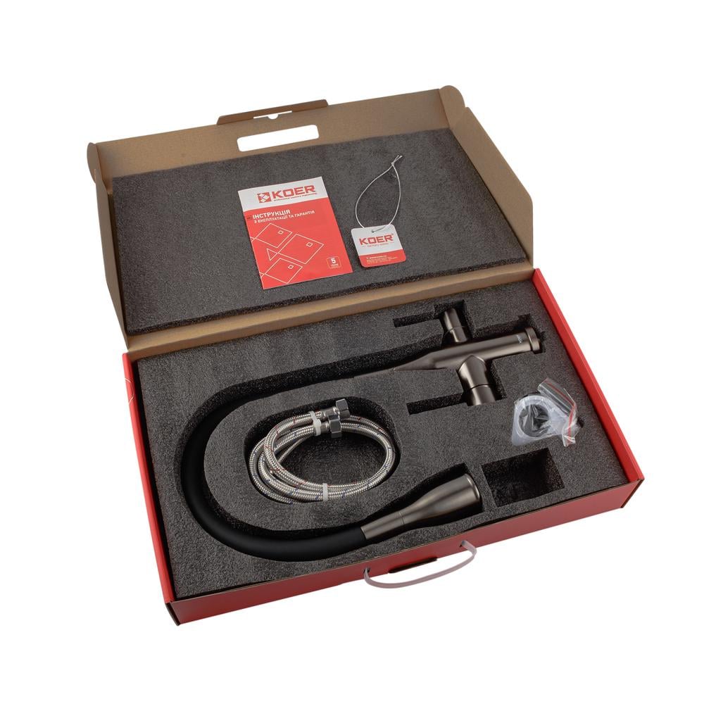 Смеситель кухонный на две воды с высоким изливом с гибким шлангом KOER 024-KI-72024-07 нержавеющая сталь SUS304 Графит (b-KR5013) - фото 4 Смеситель кухонный на две воды с высоким изливом с гибким шлангом KOER 024-KI-72024-07 нержавеющая сталь SUS304 Графит (b-KR5013) - фото 4