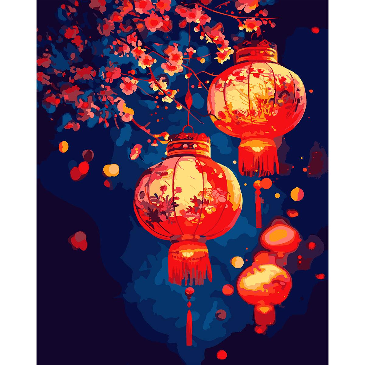 Картина по номерам Santi Японские фонарики 40x50 см с LED подсветкой (Top-955083)