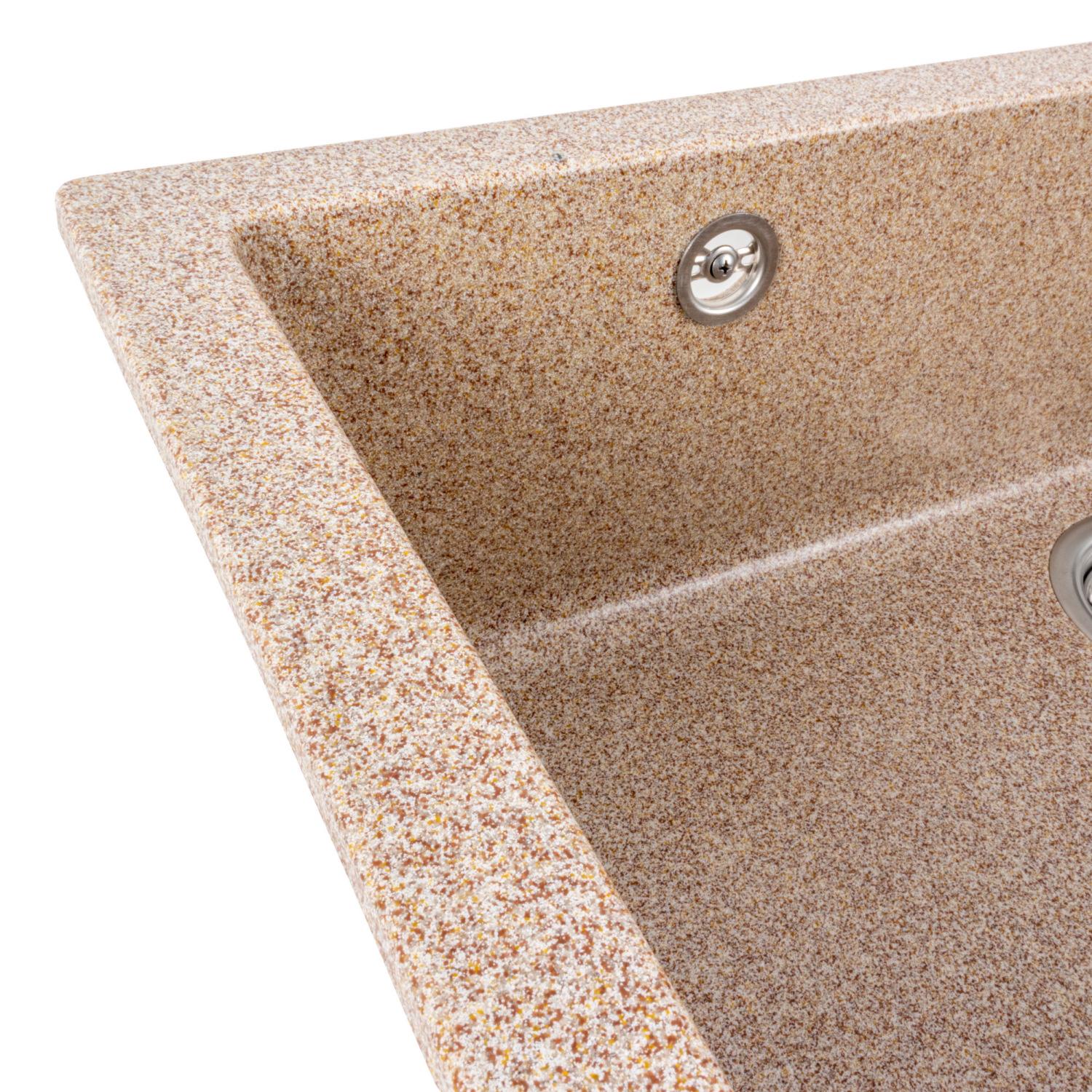 Мийка кухонна Platinum PLS-A39146 гранітна прямокутна 780x450 мм Бежевий (25961066) - фото 5