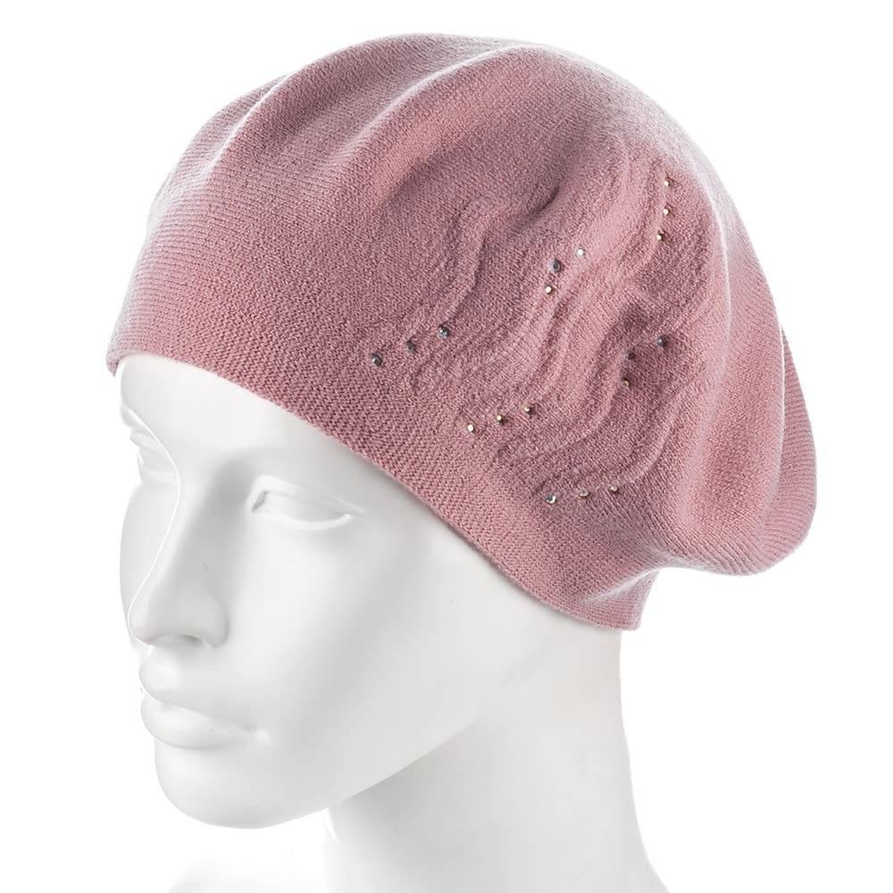 Берет женский Zolly ZH215 двойной со стразами тонкой вязки полушерстяной Розовый
