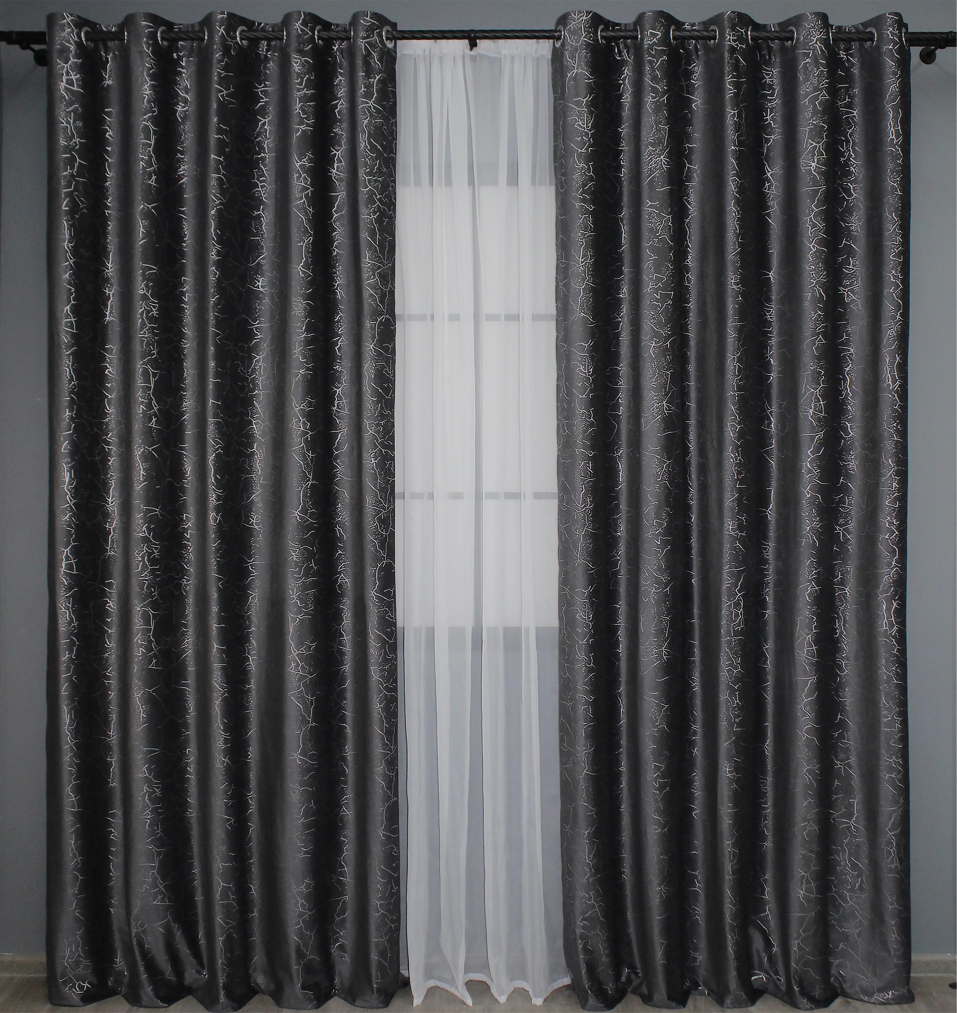 Комплект штор на люверсах VR-Textil Бархат Афина № 1315ш 150х250 см 2 шт. Черно-серый (37-0071)