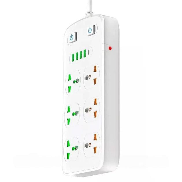 Удлинитель сетевой AR-CP05 6 розеток 4 USB 1 Type-C 2 метра Белый (32407775)