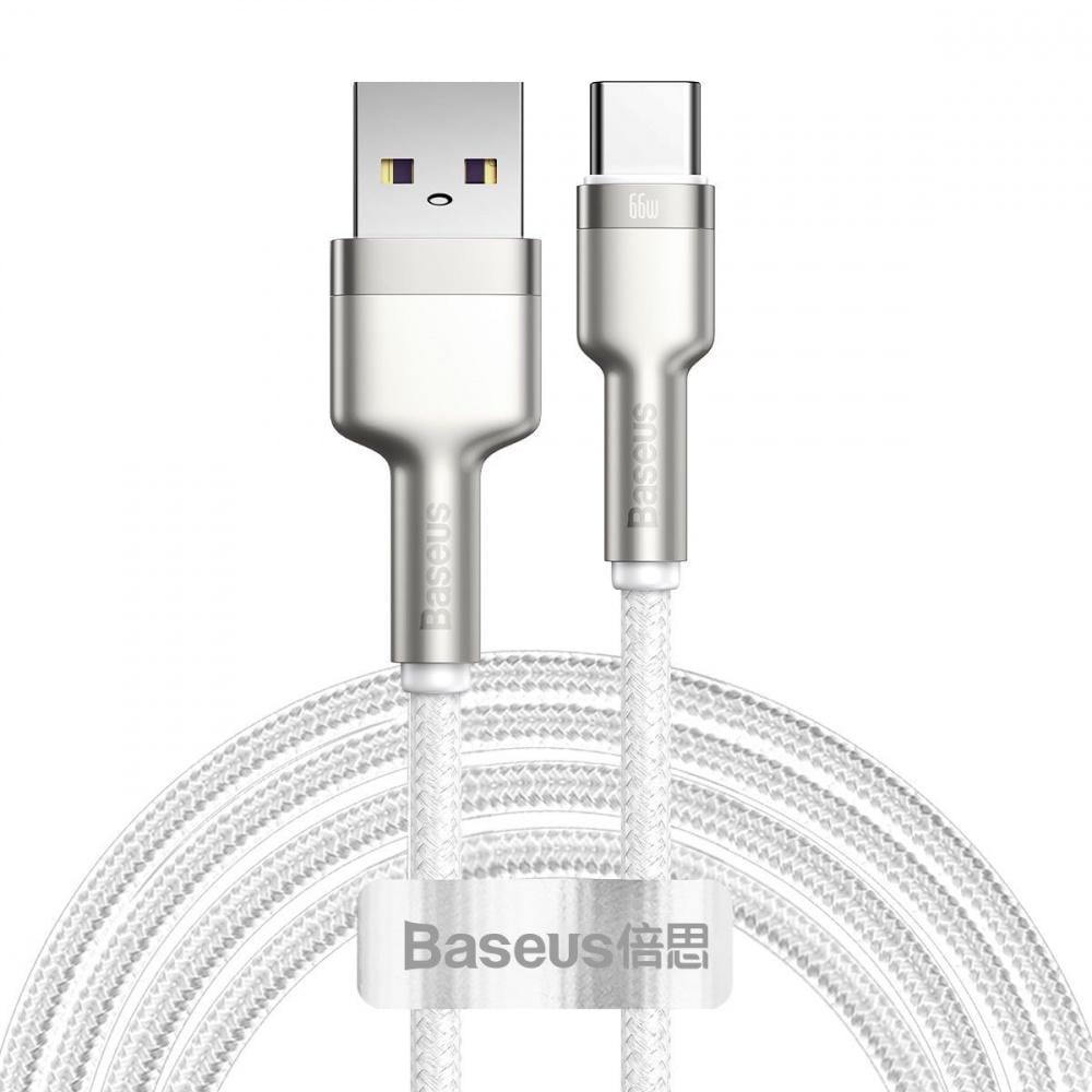 Кабель BASEUS Cafule Metal Data Type-C 66 W 2 м Белый (33194 white)