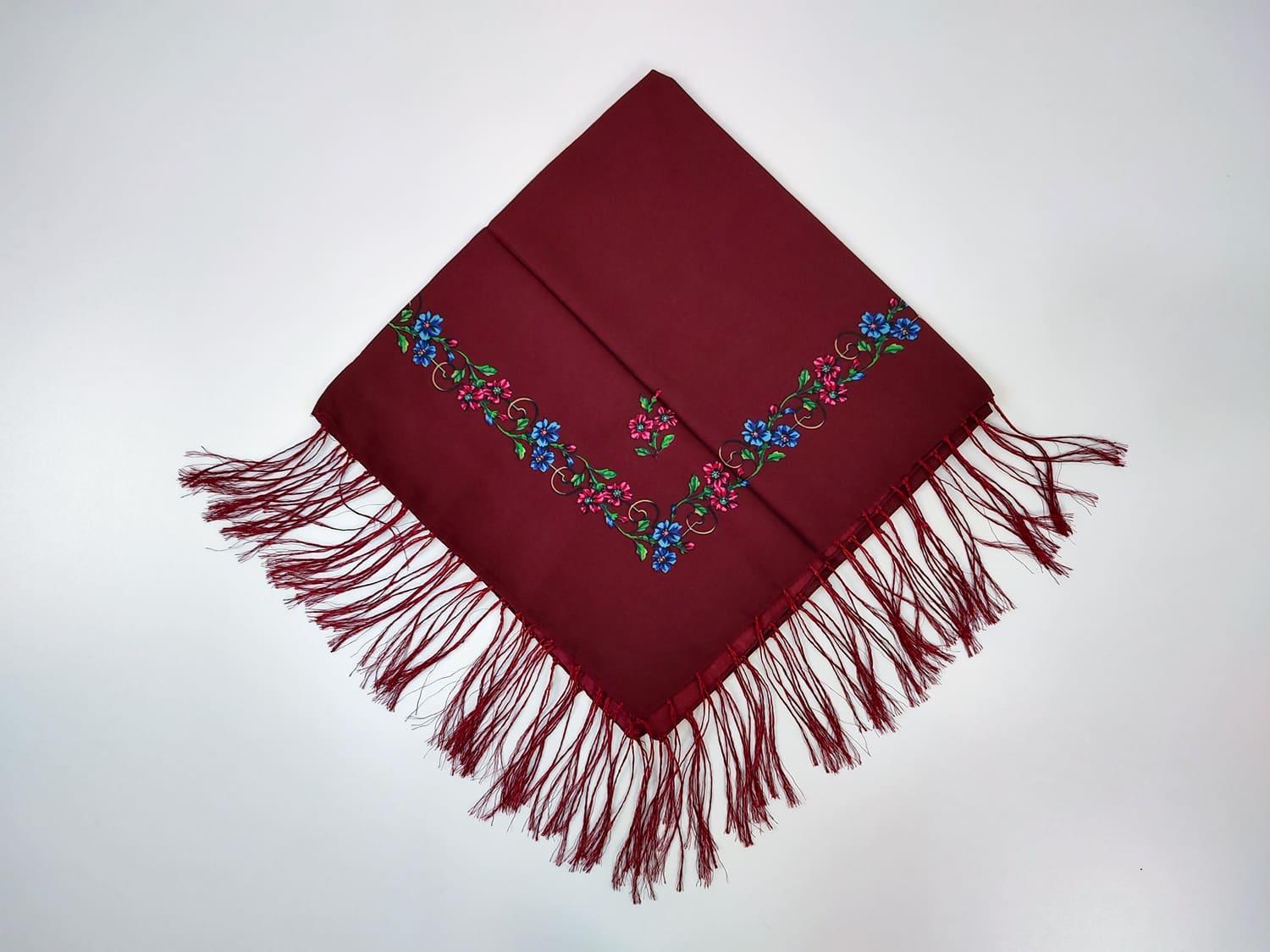 Платок с тороками Нить традиций 80x80 см Бордовый (30314565)