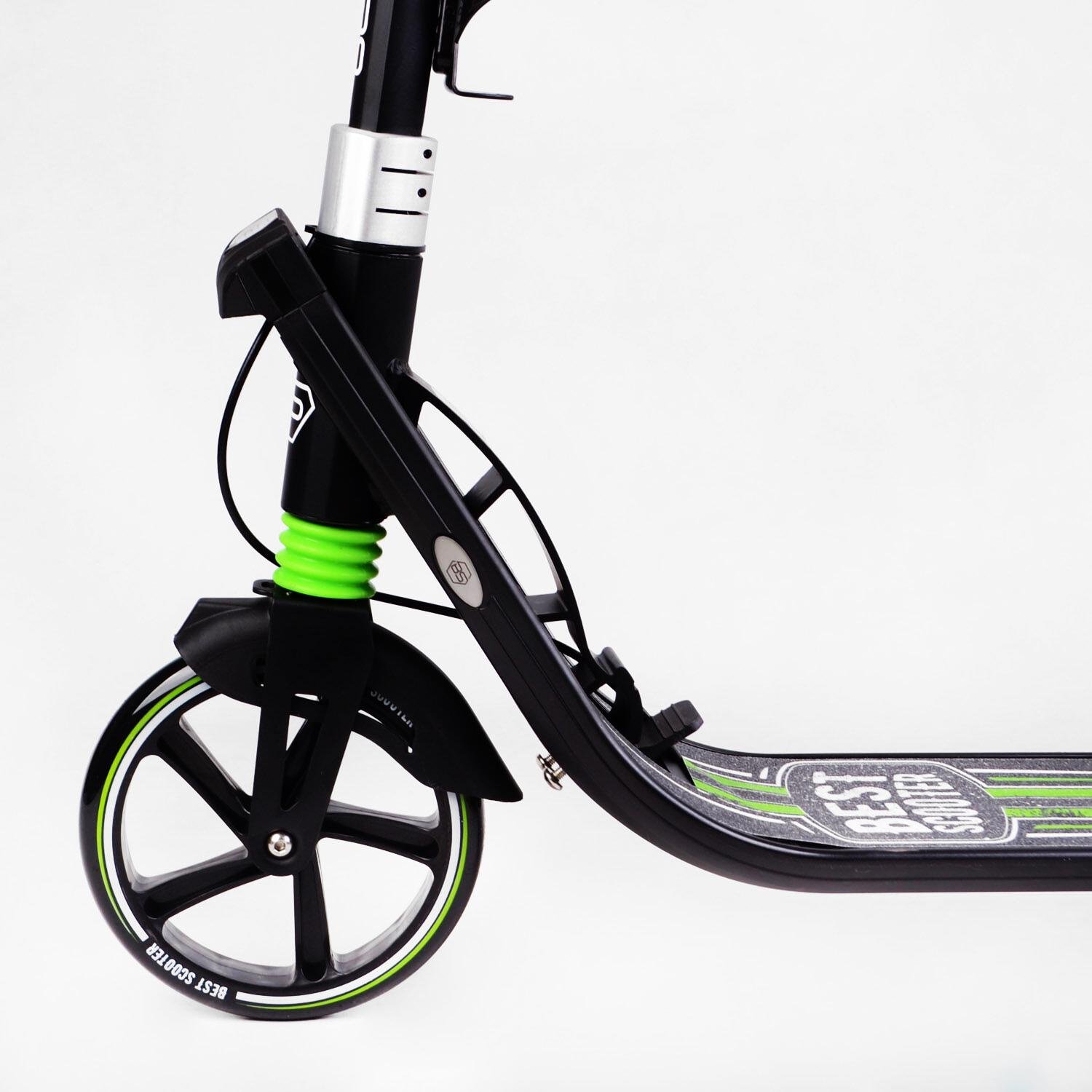 Самокат двухколесный складной Best Scooter фонарик 2 амортизатора Black/Green (114435) - фото 3