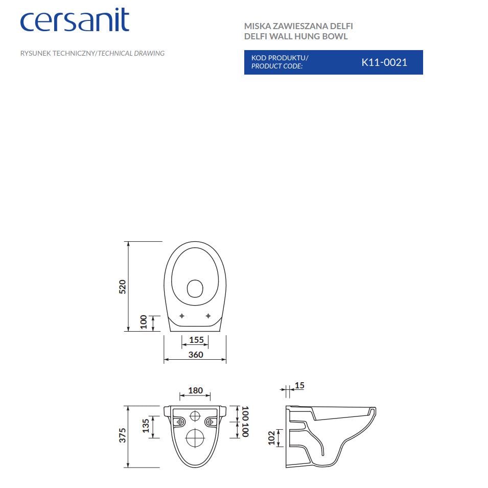 Унітаз підвісний Cersanit Delfi K11-0021 без сидіння (174720) - фото 3