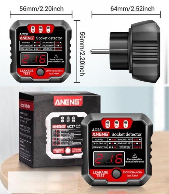 Тестер розеток ANENG AC028 з функцією перевірки ПЗВ і вольтметром (000779) - фото 5
