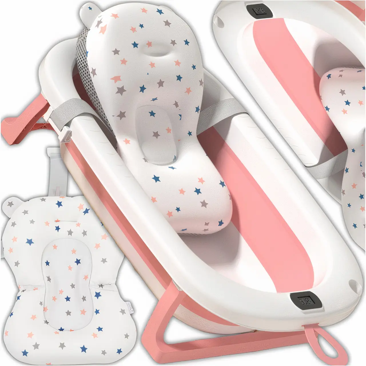 Детская ванночка для купания новорожденных с термометром и подушкой Розовый - фото 9 Детская ванночка для купания новорожденных с термометром и подушкой Розовый - фото 9